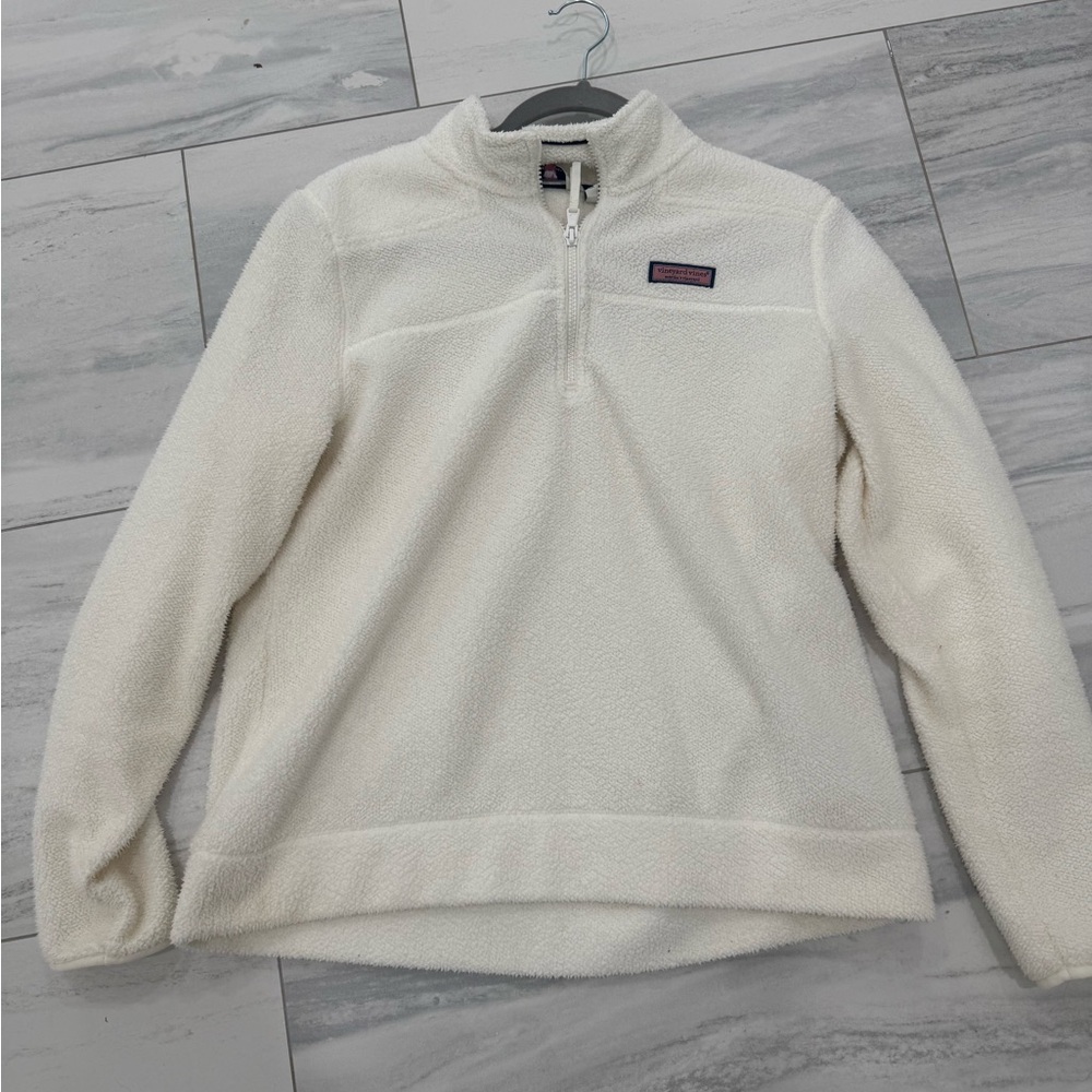 Vineyard Vines Cream Sherpa Quarter-Zip Pullover Sweatshirt - Picture 2 of 5